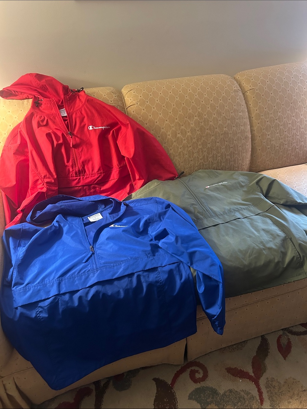 3 Champion Men's Windbreaker Pullover - Red, Blue, Olive